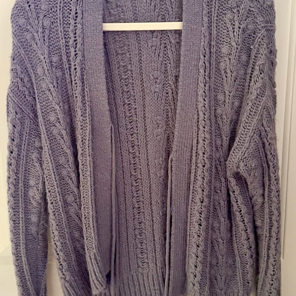 Madewell Alpaca Blend Cable Knit Cardigan Tie Front Purple/Lavender XS